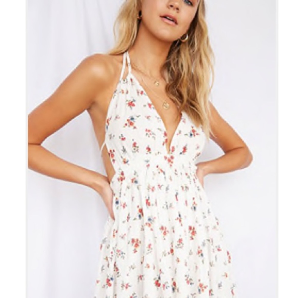 Crinkled Floral Halter Dress